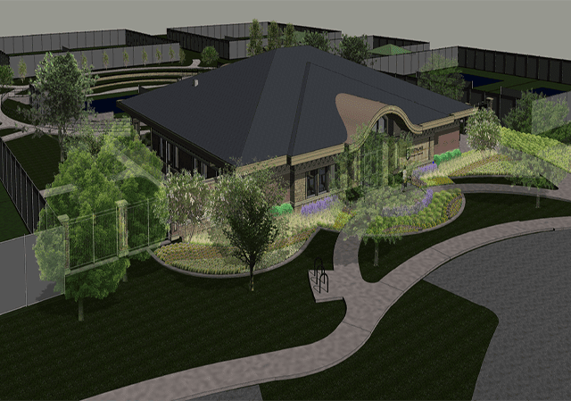 A rendering of the Tennis Center West Elevation.