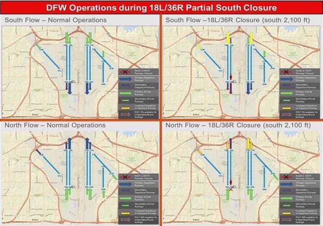 Map of DFW Operations During 18L/36R Partial South Closure