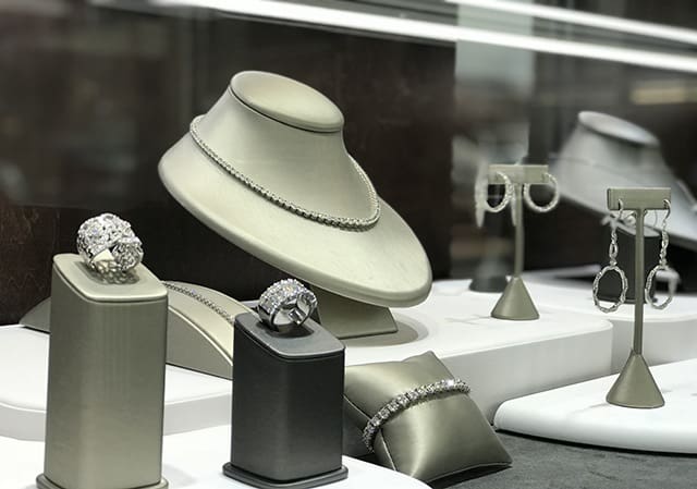 Closeup of Jewelry in Display Case