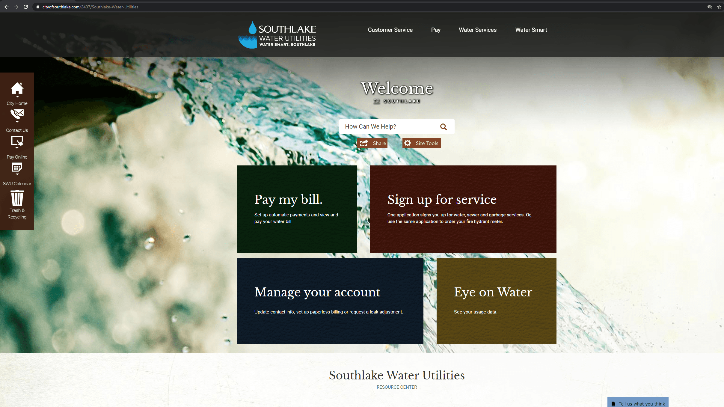 Southlake Water Utilities Website