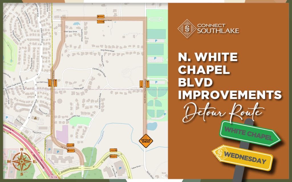 Shows Map of North White Chapel Detour in the North Southlake